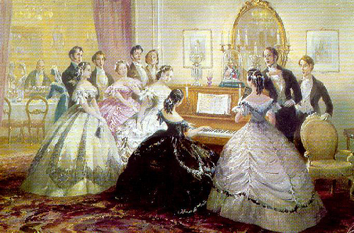 Elegant Women Playing Musical Instruments in the Victorian Era